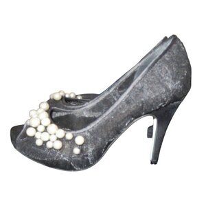 PACO MENA by MENBUR Pearl Embellished Leather Peep Toe Pumps size 37